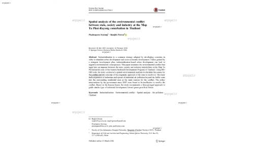 Spatial analysis of the environmental conflict between state, society and industry at the Map Ta Phut-Rayong conurbation in Thailand